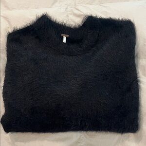 Free People Black Fuzzy Crew Neck Sweater